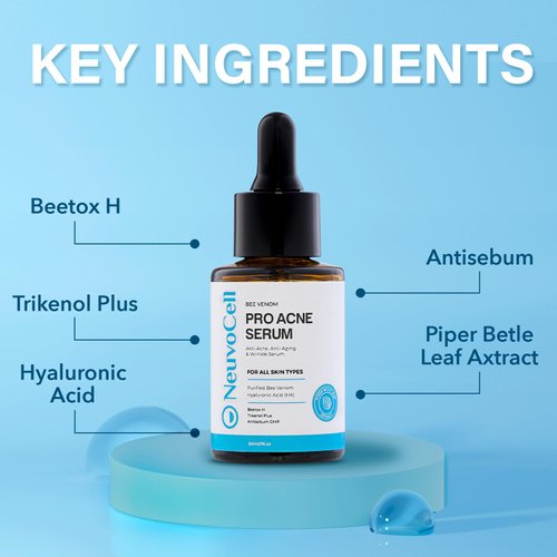 NEUVOCELL - Bee Venom Pro Acne Serum, Bee Tox Facial Serum, Anti-Aging, Acne, Wrinkle Serum, Hydrating Serum for Face Skincare, Hyaluronic Acid, Trikenol Plus, Antisebum, Face Beauty Serum, 1fl.Oz