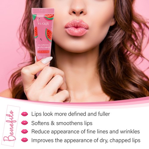 YUGLO Multi-Peptide Infused Lip Plumping Treatment - Lip Gloss For Women with Lip Balm Repair Effect for Smooth, Youthful Lips - Lip Moisturizer to Repair Chapped Lips - Watermelon
