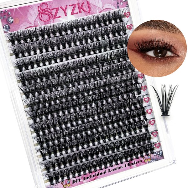 SZYZKJ Eyelash Extension 240pcs Individual Lash Cluster 12-18mm MIX D Curl Lashes Natural Lash Extension DIY Eyelash Extensions at Home Individual Lashes Cluster Wispy Eyelash Cluster