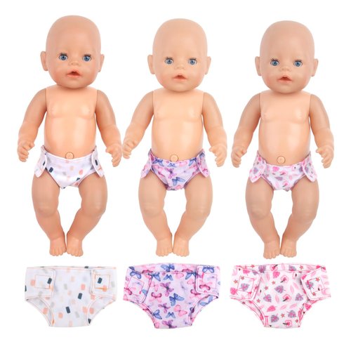 3 Pcs Baby Doll Diapers Doll Underwear for 14-18 Inch Baby Dolls, Colorful Cartoon Pattern Design Doll Accessories，Suitable for Baby Girls Dolls