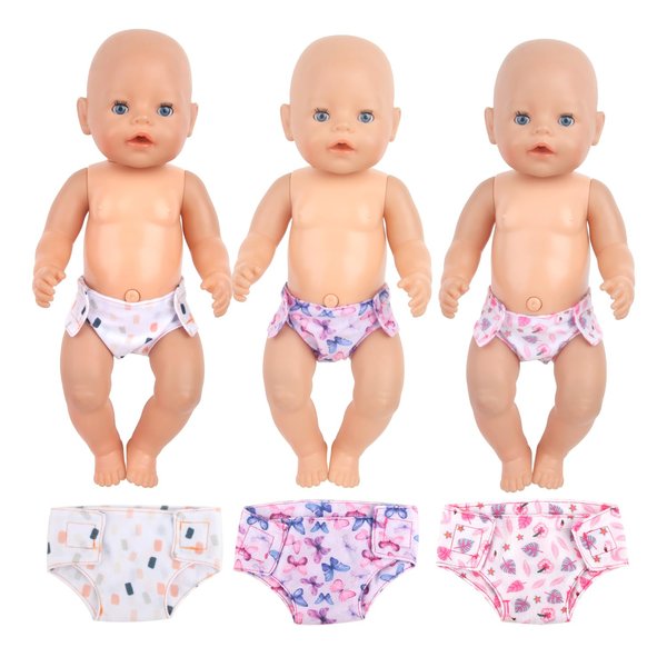 3 Pcs Baby Doll Diapers Doll Underwear for 14-18 Inch Baby Dolls, Colorful Cartoon Pattern Design Doll Accessories，Suitable for Baby Girls Dolls