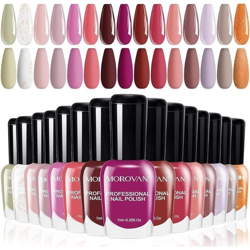 Morovan Fingernail Nail Polish Set: 15 Color Burgundy Red Fall Fingernail Polish Pink Air dry Regular Quick dry Nail Polish Pack 0.25oz Nail Polish Kit Gift for Women