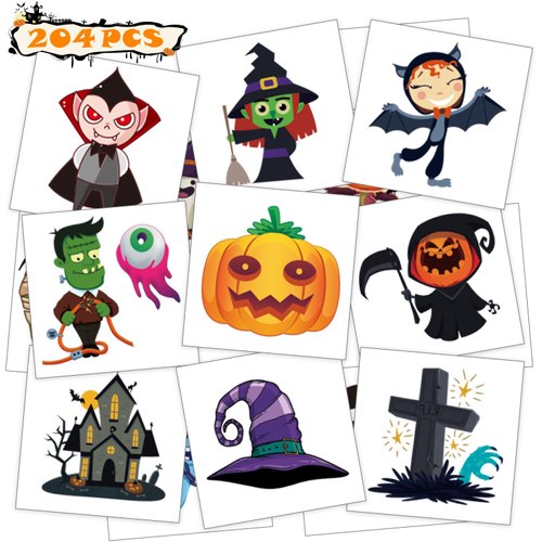 Halloween temporary tattoos for kids, 190 pcs Glow in the Night temporary tattoos, Trick or treat gift Ghost Monster Pumpkin Tattoos