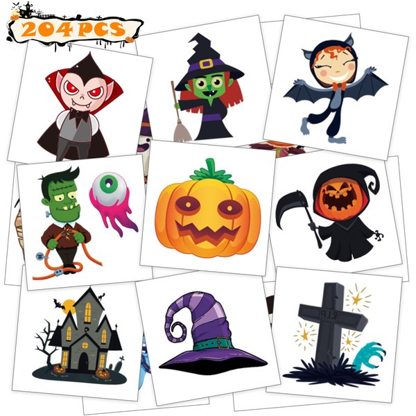 Halloween temporary tattoos for kids, 190 pcs Glow in the Night temporary tattoos, Trick or treat gift Ghost Monster Pumpkin Tattoos