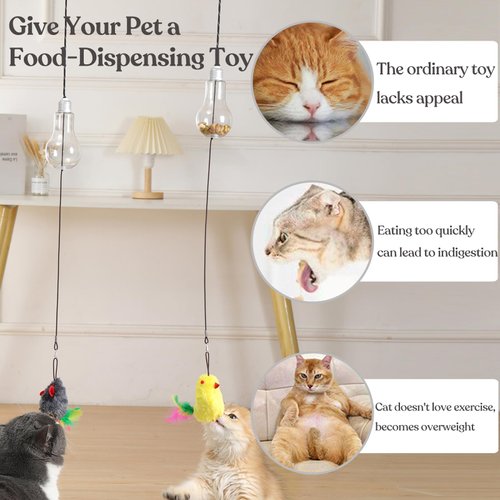 BOXTOHEART Cat Treat Dispenser with A Stimulating Chick Toy for Bored Cats, Interactive Door Hanging Cat Toy for Indoor Cats, Mental Stimulation, Healthy Eating (Chick)