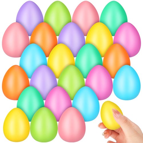 Poen 24 Pcs Easter Eggs Foam Stress Balls DIY Easter Eggs Gifts for Easter Basket Stuffers Party Favor Slow Rising Stress Relief Fidget Toys for Basket Stuffers Filler Classroom Prize Gifts