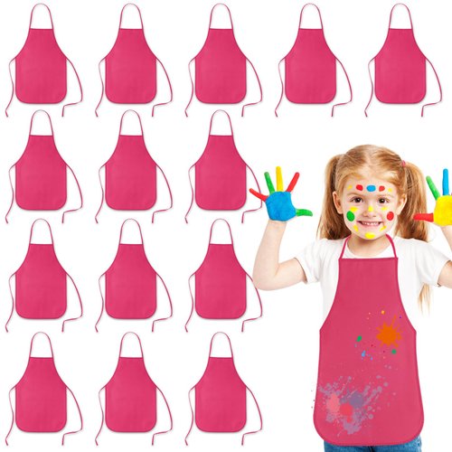 KUUQA 16Pack Kids Art Aprons Bulk Rose Red Children Painting Aprons Art Smocks for Craft Kitchen ...