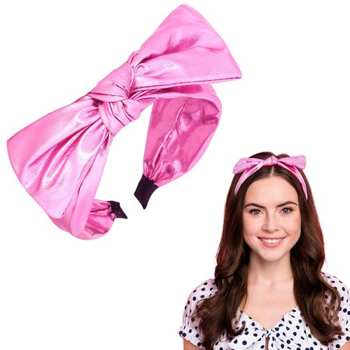 GAFATORY Glitter Bow Headbands for Women Fashion Metallic Pink Knotted Headbands for Womens Wide Glitter Hair Band for Girls Shiny Hair Accessories for Club Outfit