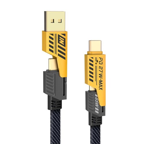 4-in-1 Fast Charging Cable – 3ft Nylon Braided, with USB-C, Universal, and USB-A Connectors, 27W PD for Smartphones, Tablets, Laptops, and More