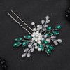 Teyglen Flower Bridal Hair Pin Crystal Flower Wedding Hair Piece Handmade Green Rhinestone Pearl Beads Hair Pins Clips Vinatge Headpiece Floral Hair Accessories for Women Bride Girls