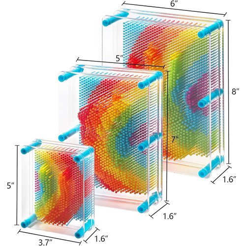 Hacaroa 3 Pack 3D Pin Art Toy, Rainbow Plastic Pin Art Board Sensory Toys, Pin Impression Sculpture Needle Toy for Autistic Children, Kids, Adults, 3 Sizes