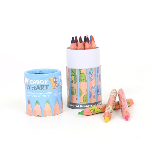 Micador early stART Triangle Colored Pencil Purse Pack For Kids, 12 Vibrant Pencils, Easy Grip, Fine Motor Skill Development, Reduce Screen Time