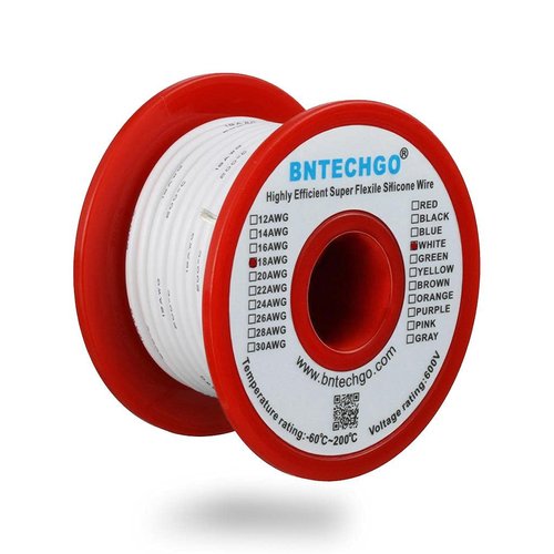 BNTECHGO 18 Gauge Silicone Wire Spool 50 ft White Flexible 18 AWG Stranded Tinned Copper Wire