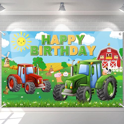 Avezano Farm Birthday Backdrop for Kids Green Grass Farm Tractor Birthday Party Decorations Farm Animals Theme Birthday Banner 70.8 x 43.3 Inch
