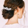 HINZIC 2Pcs Rhinestone Barrettes Crystal Sparkly Leaf Diamond Hair Clips Silver French Bridal Hairpins Wedding Engagement Prom Christmas Valentines Accessories for Bride Women Girls Thick Hair