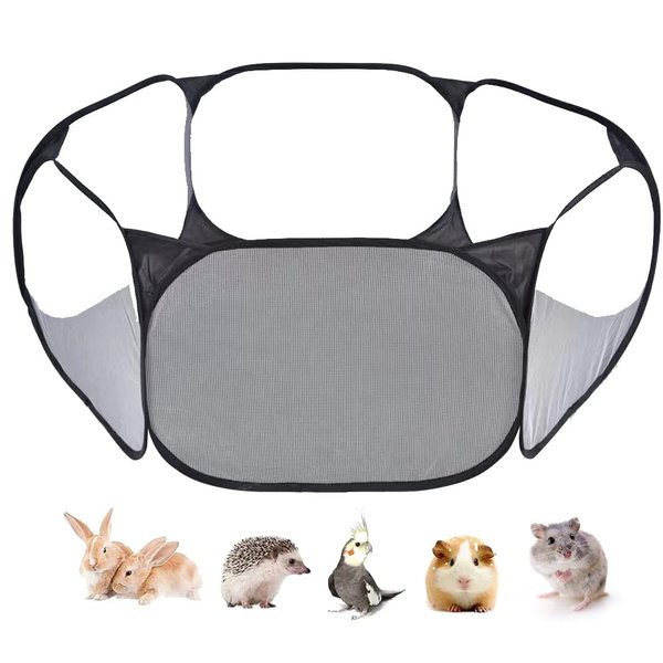 LAIRIES Small Animals Tent, Breathable Transparent Pet Playpen Pop Up Playpen Open Outdoor/Indoor Exercise Fence, Portable Yard Fence for Guinea Pig, Rabbit, Hamster, Chinchillas and Hedgehogs