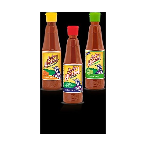 Set of 3: Gourmet Salsa Huichol Hot Sauce, with Lime & Habanera Roja, 6.5 oz bottles