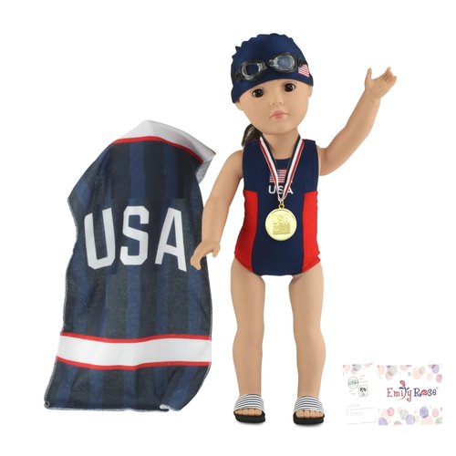Emily Rose 18-Inch Doll Clothes 6-Piece Competition Bathing Suit Swimsuit and Accessories, Including Medal & Goggles! | Gift Boxed! | Compatible with 18" American Girl Dolls | Doll NOT Included