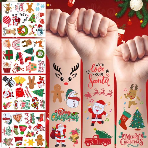 Christmas Temporary Tattoos Winter Santa Claus Christmas Party Decorations Kids Gift Décor Activity Xmas Themed Cute Favors Supplies Reward Boy Girl Birthday Noel Tree Reindeer Snow