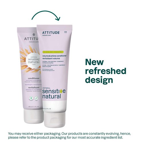 ATTITUDE Hair Conditioner for Sensitive Dry Scalp, For Thin Hair, Soothing Oat, Naturally Derived Ingredients, Dermatologically Tested, Vegan Detangler, Volume and Shine, 8 Fl Oz