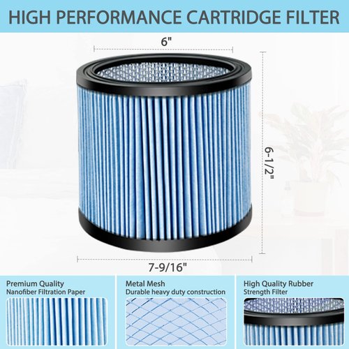 Shop-Vac High Performance 90304/90344 Cartridge Filter, Fits most 4-16 Gallon Shop-Vac Wet/Dry Vacuums, High Efficiency Filtration Paper, Washable and Reusable, 1 Pack