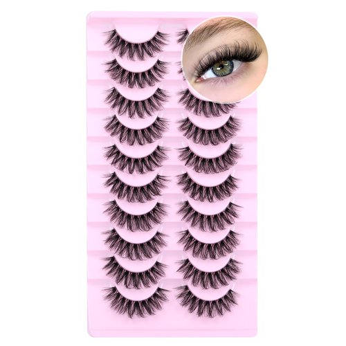 Natural Lashes Fluffy False Eyelashes Wispy Lashes 3D Volume Strip Lashes 14mm D Curl Fake Eyelashes with Clear Band 10 Pairs Eye Lashes by Calphdiar