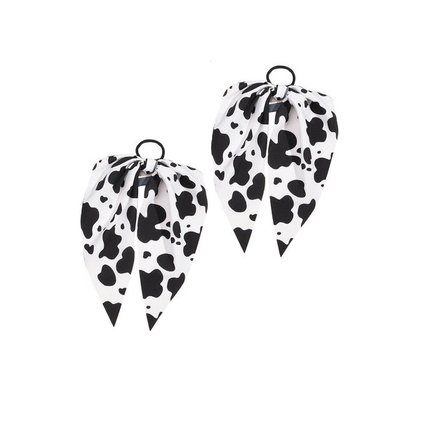 Cow Print Hair Tie Cow Stria Hair Ring Tie Cow Pattern Hair Scrunchies Cow String Hair Tie Ropes BW62 (2 Pcs-Set A)