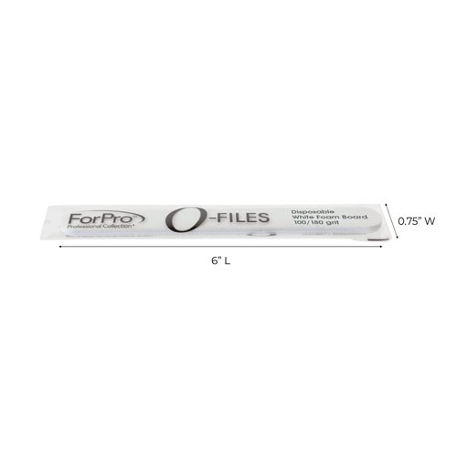 ForPro Professional Collection O-Files Foam Board, Double-Sided Manicure Nail File, 100/180 Grit, Individually-Wrapped, 6" L x .75" W, White, 100-Count