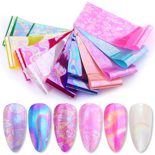JERCLITY 10 Rolls Aurora Iridescence Nail Foil Transfer Sticker Kit Holographic Nail Foil Sheets Foil Nail Art Decals Laser Nail Foil Transfer Stickers Foil Nail Wraps for Foil Nail Art