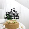 Officially Adulting 18 Cake Topper, Happy 18th Birthday Cake Decorations, 18th Cake Decor, Cheers to 18 Years Birthday Anniversary Party Supplies Black Glitter