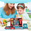 VOPOGLNE Cash Register Playset Toy for Kids, Real Calculator Register, Pretend Play Store with Music, Scanner, Play Money, Food, Microphone, Preschool Learning Toy Playset Gift (Blue Red)