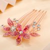 Missgrace Boho Simple Luxury Glitter Sparkly Flower Pink Crystal Rhinestones Hair Side Combs Hairpins Barrettes Bride Hair Clips Accessories for Women Girls (Pink)