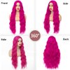 Amnenl Rose Red Hot Pink Curly Wigs Long Wavy Wigs for Women Natural Middle Part Synthetic Wig for Halloween Cosplay Wigs