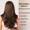 Honygebia Dark Brown Wig with Bangs - Long Wavy Brunette Wigs for Women, Chocolate Brown Synthetic Heat Resistant Hair, Natural Looking Long Brown Wig - Best Wigs for Halloween/Christmas/Party