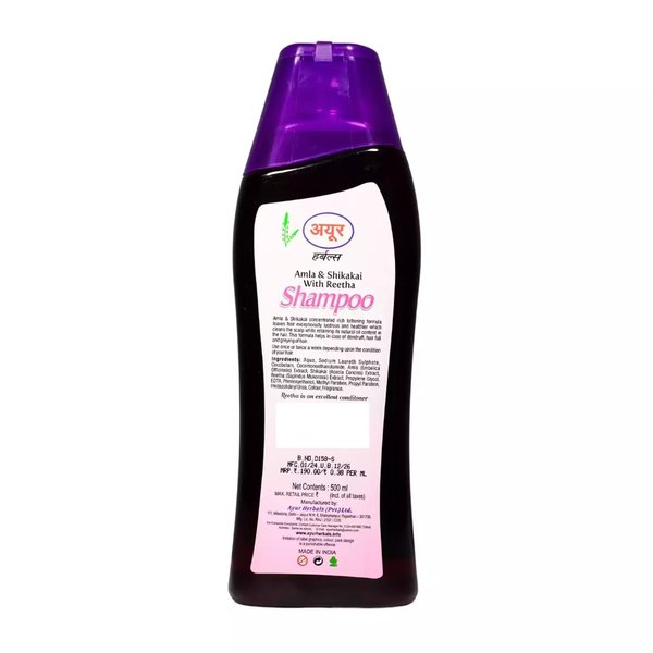 Ayur Herbal Shampoo Amla & Shikakai with Reetha for Normal Hair | 500 Milliliter (16.91 Fluid Ounce)