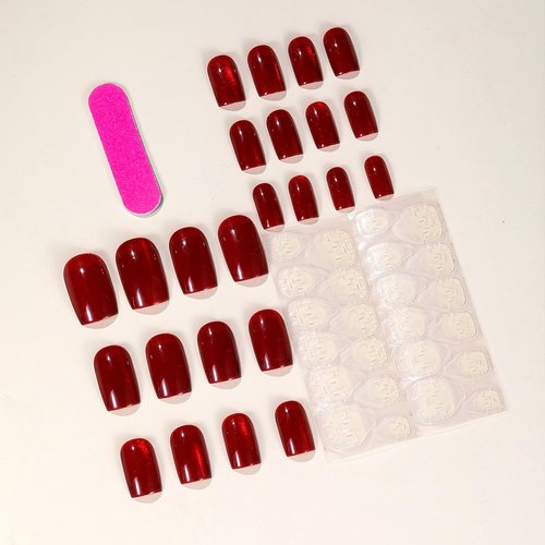 24Pcs Christmas Press on Nails Short Red Press on Christmas Nails Square Shape Acrylic Full Cover Glossy Glitter Cat-Eyes Stick on Nails for Women Holiday Cute Fake Nails Glue on Nails for Nail Art