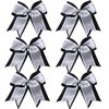 Cheerleader Bows 8 Inch 3 Layers 6 Pcs Ponytail Holder Jumbo Cheerleading Bows Hair Elastic Hair Tie for High School College (Black/White/Silver)