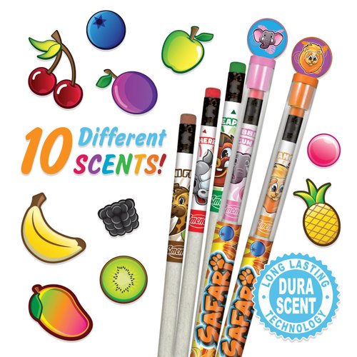 Safari Smencils Cylinder - HB #2 Patented Gourmet Scented Pencils, 50 Count, Gifts for Kids, Classroom Rewards, Party Favors, Stuffers