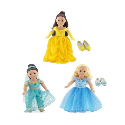 Emily Rose | USA Business | 18 Inch Doll Princess Dress Value Bundle with 3 Pairs of One-of-a-Kind Shoes! | 9 Piece 18" Doll Clothes Fashion Costume Set - Compatible with 18" American Girl Dolls