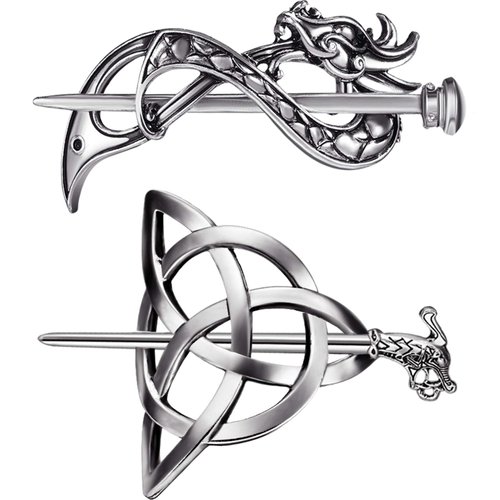 WILLBOND 2 Pcs Celtic Knot Dragon Hairpins - Viking Triangle Hair Clips and Slides in Jewelry Sty...