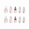 BABALAL Coffin Press on Nails Long Fake Nails White French Glue on Nails 3d Cross Pearl Heart Acrylic Nails 24Pcs Ballerina Y2k Manicure Artificial False Nails for Women and Girls