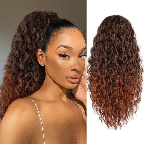 FREEMEIGE Ponytail Extension for Black Women Drawstring Ponytail Long Curly Wavy Ponytail 20Inch Synthetic Clip in Ponytail Hair Extensions