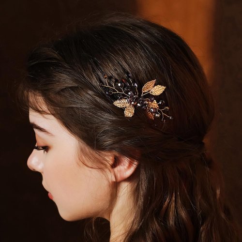 JWICOS Purple Wedding Hair Comb Clip Leaf Hair Comb for Bride Handmade Wedding Purple Crystal Side Comb for Women Party Special Occassion