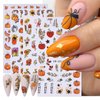 12 Sheets Fall Nail Art Stickers Autumn Leaves Nail Decals Pumpkins Drinking Maple Leaves Flower Nail Design 3D Self-Adhesive Holiday Thanksgiving Sliders Manicure Nail Decor