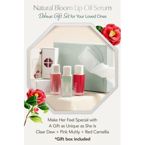 PINATE NATURAL LIP OIL - Dohwa Set, Gift Set, Powerful glow lip oil serum - Nourishing & Protecting lip care that naturally brings out own colors with camellia seed oil. 0.14 FL. Oz (Set of 3), Red