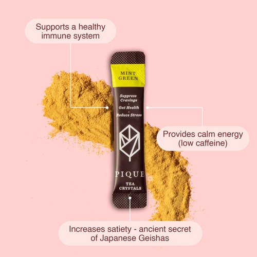 Pique Organic Mint Green Tea Crystals - Support Healthy Digestion, Immunity and Energy. Caffeinated Green Tea with Spearmint - 28 Single Serve Sticks - 28 Single Serve Sticks (Pack of 2)