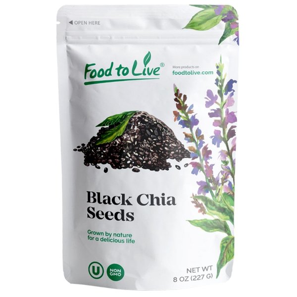 Food to Live Black Chia Seeds, 8 Ounces – Whole, Sproutable, Vegan, Kosher, Keto, Sirtfood, Bulk. Rich in Essential Fatty Acids, Fiber, Protein. Great for Chia Pudding, Smoothie, Oatmeal