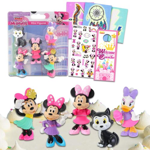 Minnie Mouse Cake Topper Birthday Party Supplies - Bundle with 5 Minnie Mouse Cake Toppers, Stickers, Tattoos, More | Minnie Mouse Party Favors