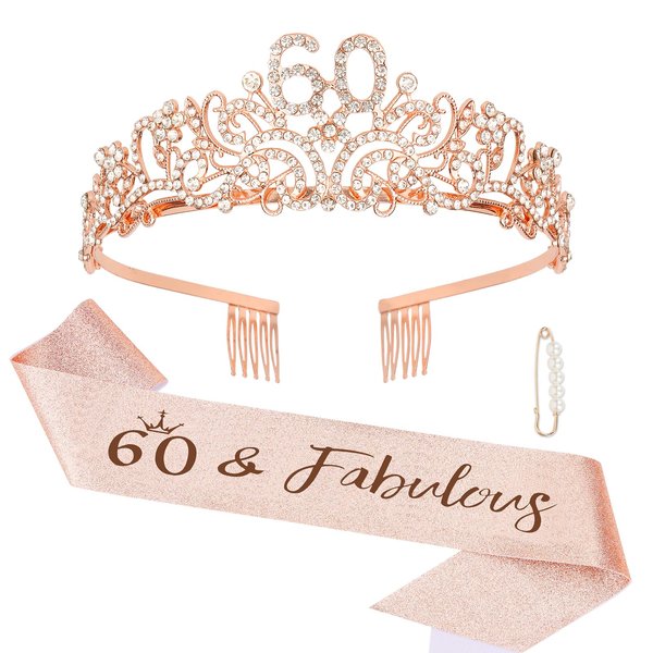 Semato 60th Birthday Decorations - 60th Birthday Tiara and 60th Birthday Sash Glitter Kit for Women 60th Birthday Gifts for Women 60th Birthday Party Supplies and Favors