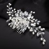 Teyglen Crystal Bride Wedding Hair Comb Silver Pearl Rhinestone Hair Piece for Bride Pearl Wedding Hair Side Comb Flower Bridal Hair Accessories for Women Girls(Silver)